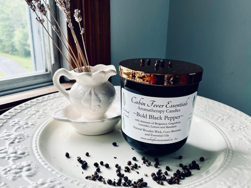 Bold Black Pepper 8 oz Coco-Beeswax, Wooden Wick, Aromatherapy Candle