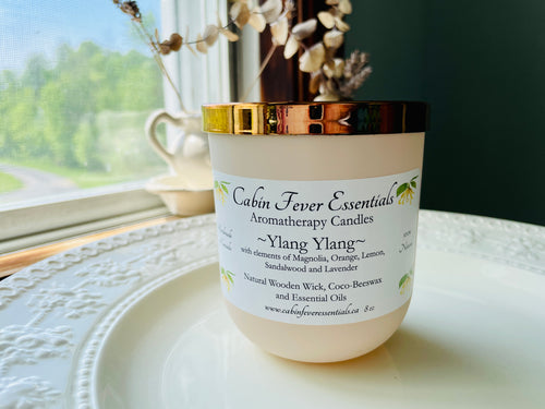 Ylang Ylang 8 oz Coco-Beeswax, Wooden Wick, Aromatherapy Candle